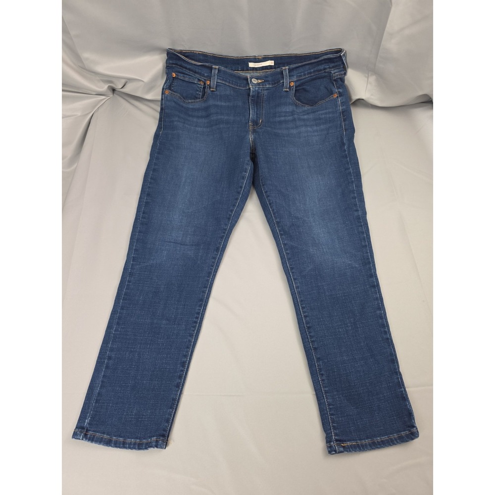 Levis Boyfriend Jeans Womens 32 Blue Medium Wash Denim Stretch Measeures: 35x27